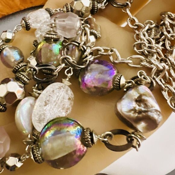 Ruby Rd Necklace Layered Chunky Statement Frosted Carnival Lucite Glass 4422 - Picture 10 of 12